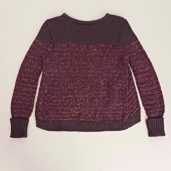 Free People Pullover Sweater Plum Striped Angora Wool Hi Low Sz S - Picture 7 of 7